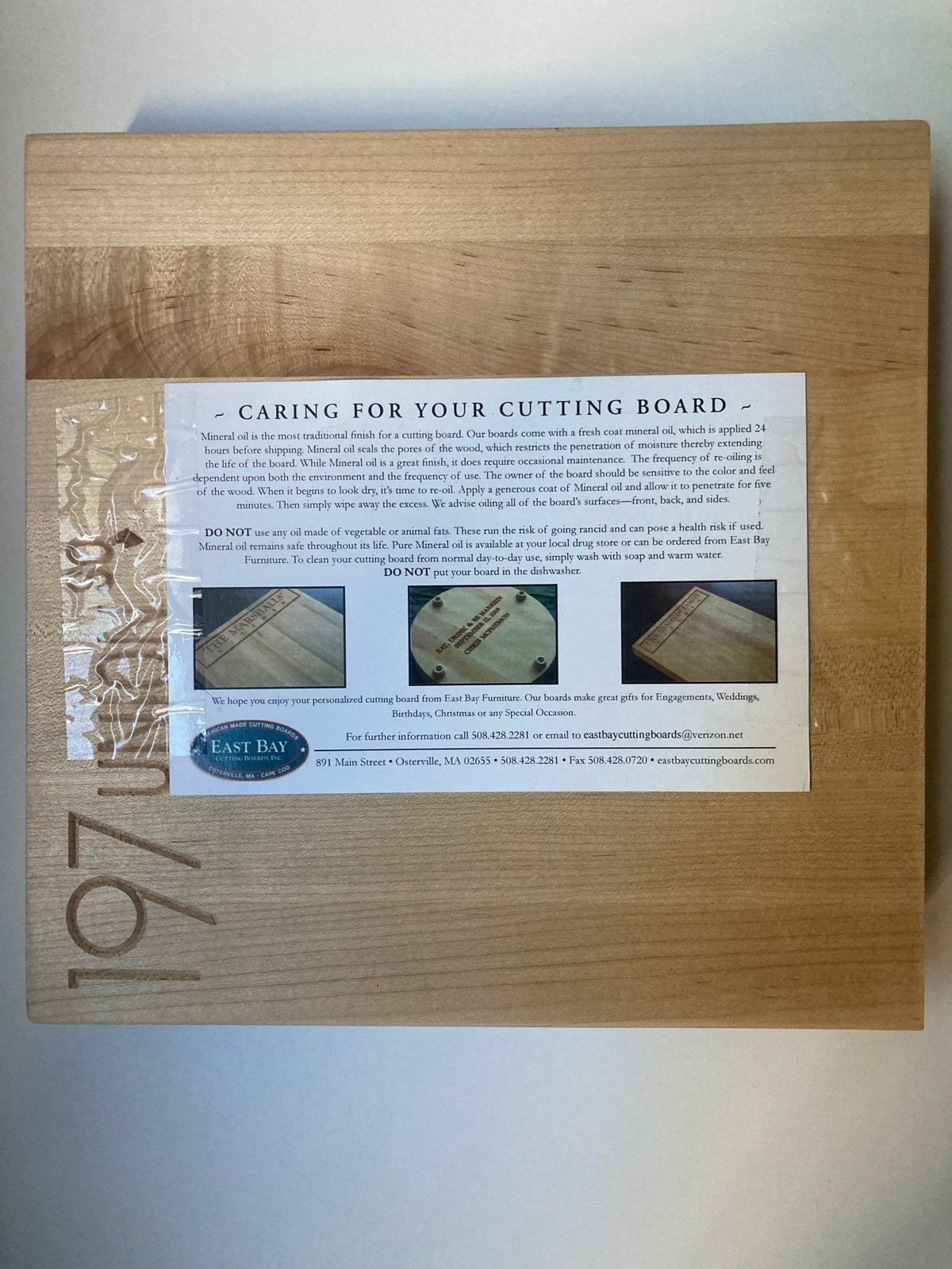 East Bay Maple Cutting Board - WITH 197 UNION SQ already engraved***BRAND NEW