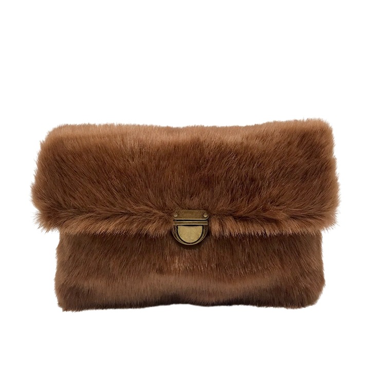 Do Everything With Love Brown Faux Fur Crossbody