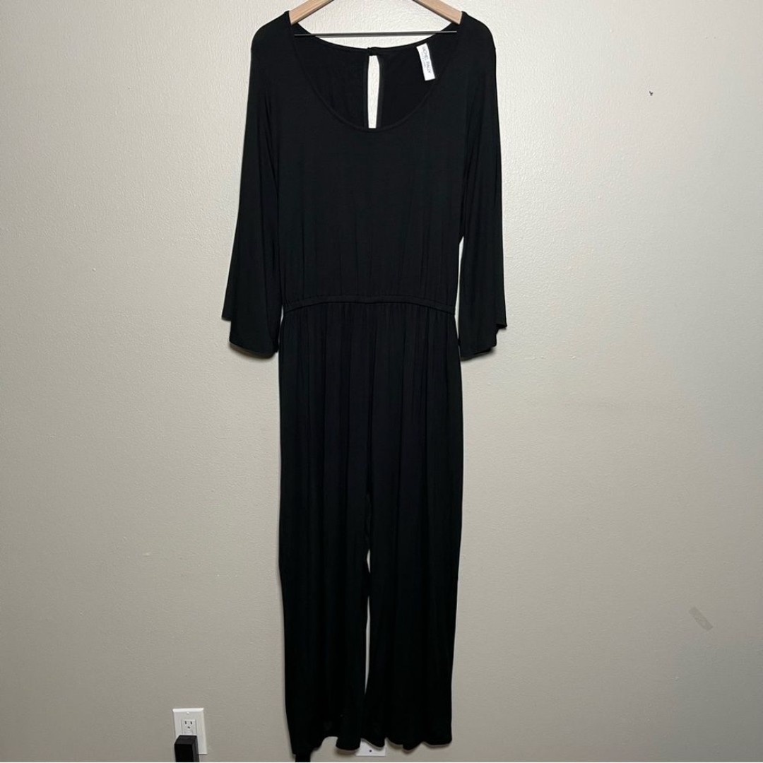 Rachel Pally White Label Women Jumpsuit 3X Black Wide Leg Jersey Knit Stretch