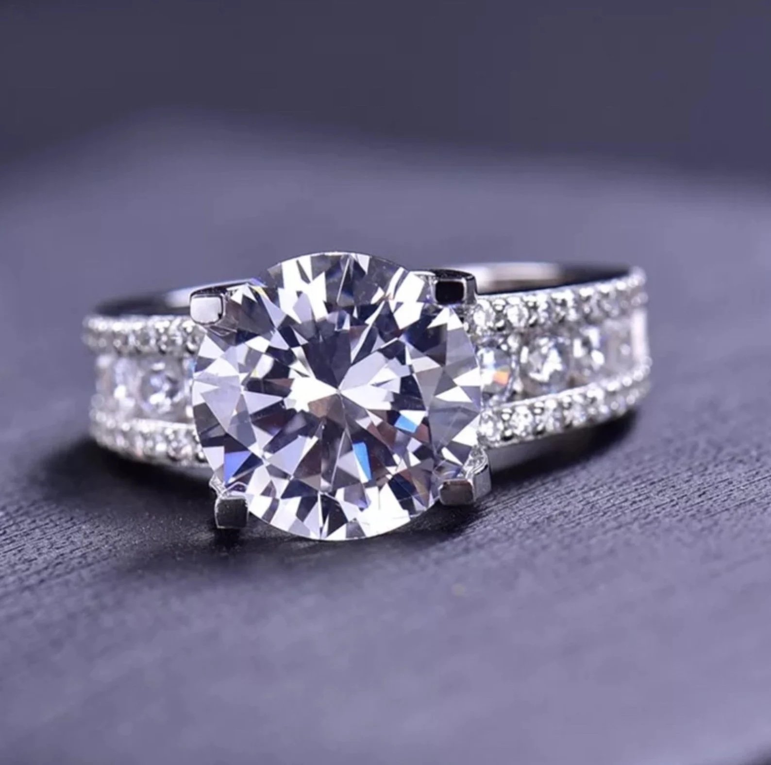 Sterling Silver 925 5CT Certified Moissanite Brilliant Cut Cow Head Wedding Ring