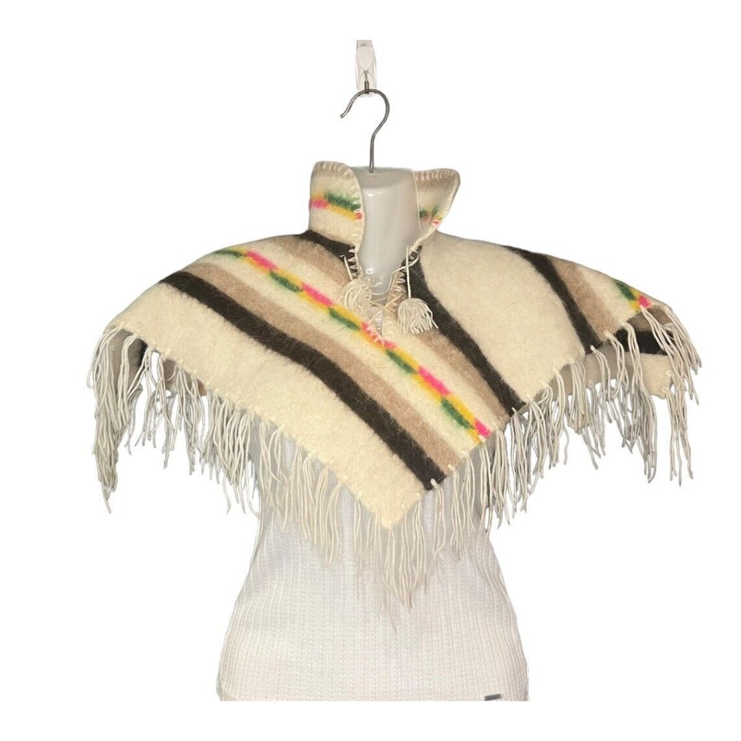 Vintage Wool Hippie Southwestern V Neck Shawl Poncho Pullover