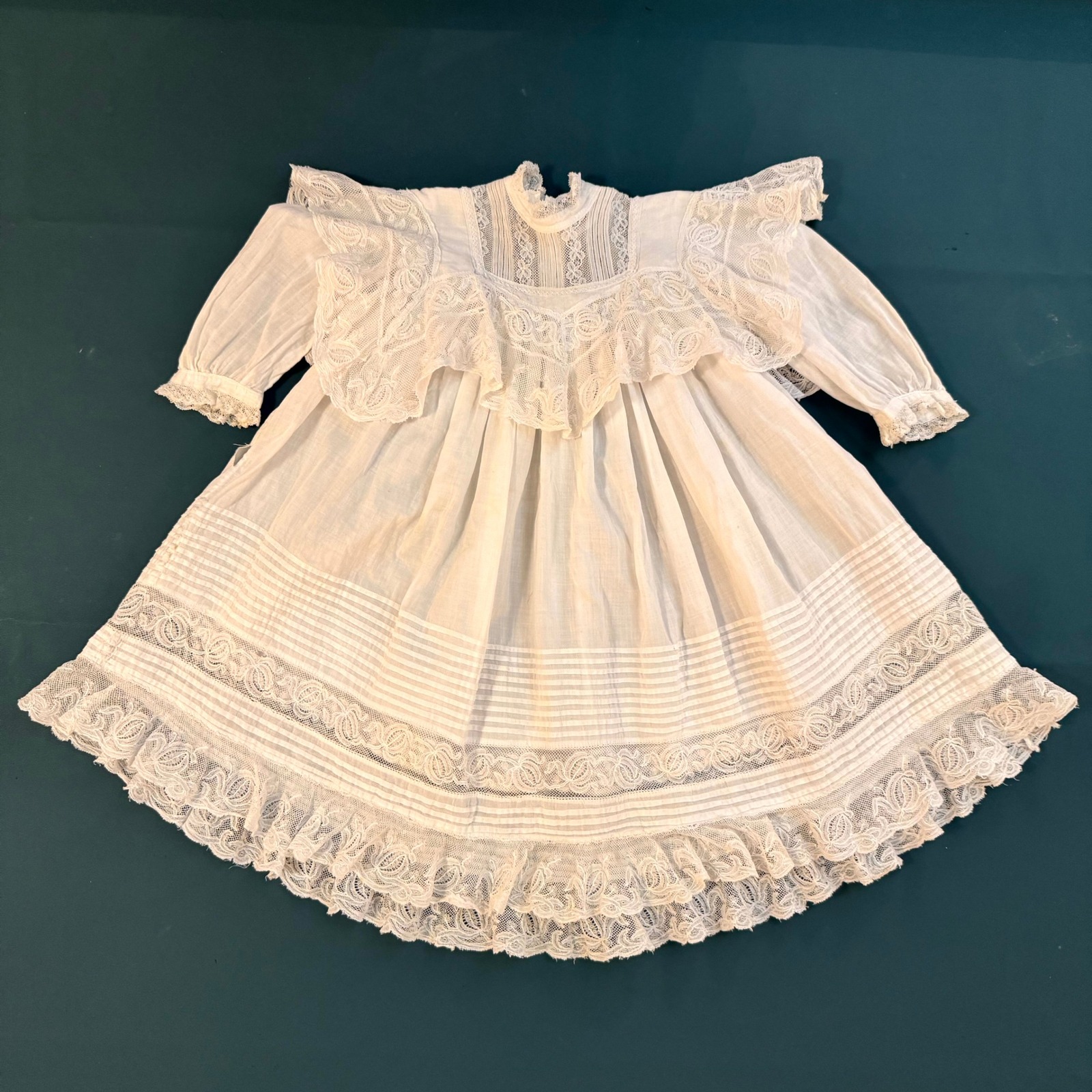 Edwardian Baby Gown c.1890 – Handmade Cotton Lawn & Net-Lace Christening Dress