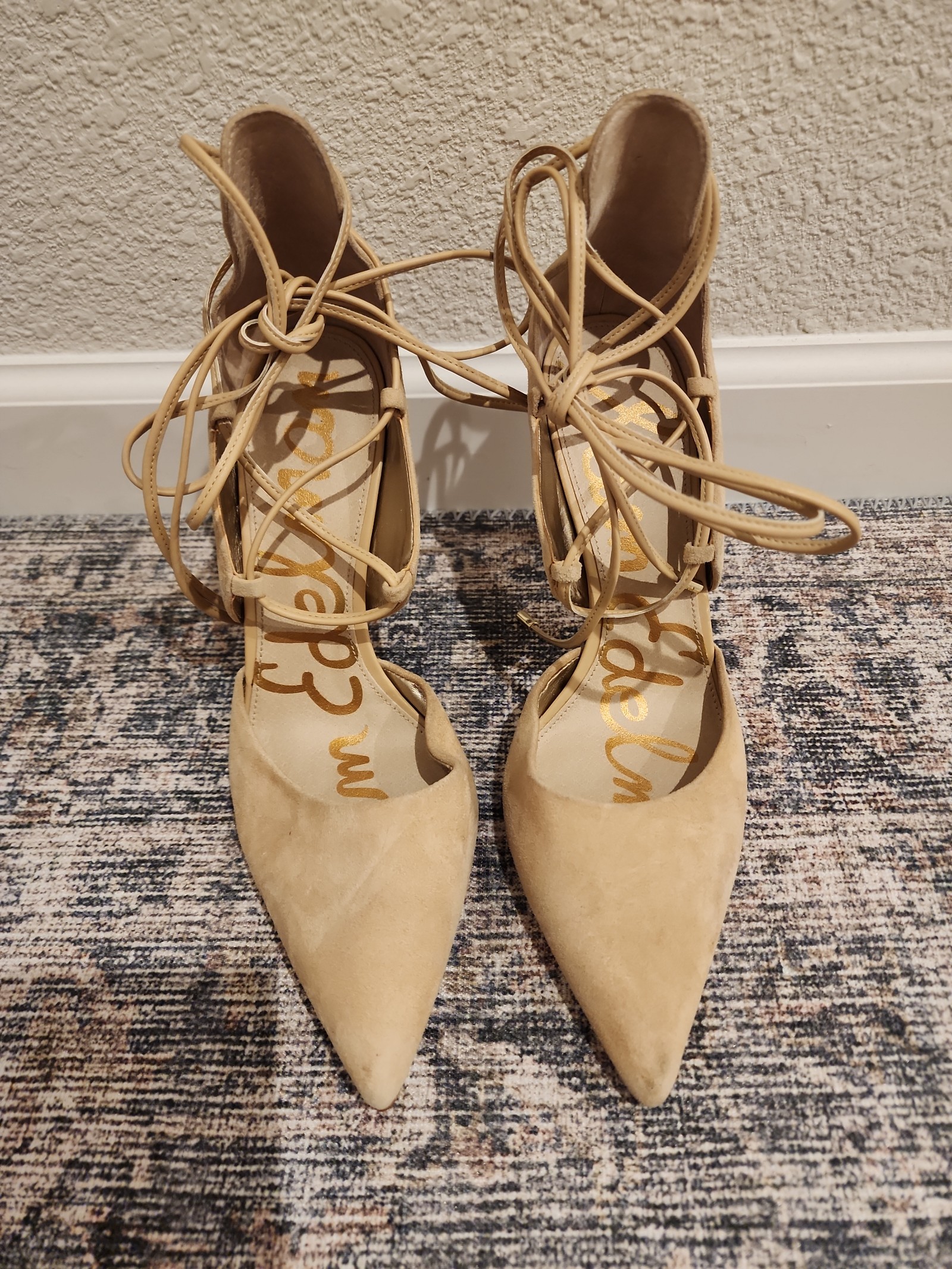 SAM EDELMAN Dayna Nude Suede Lace Stiletto Heels Dessert Nude NEW WITHOUT BOX