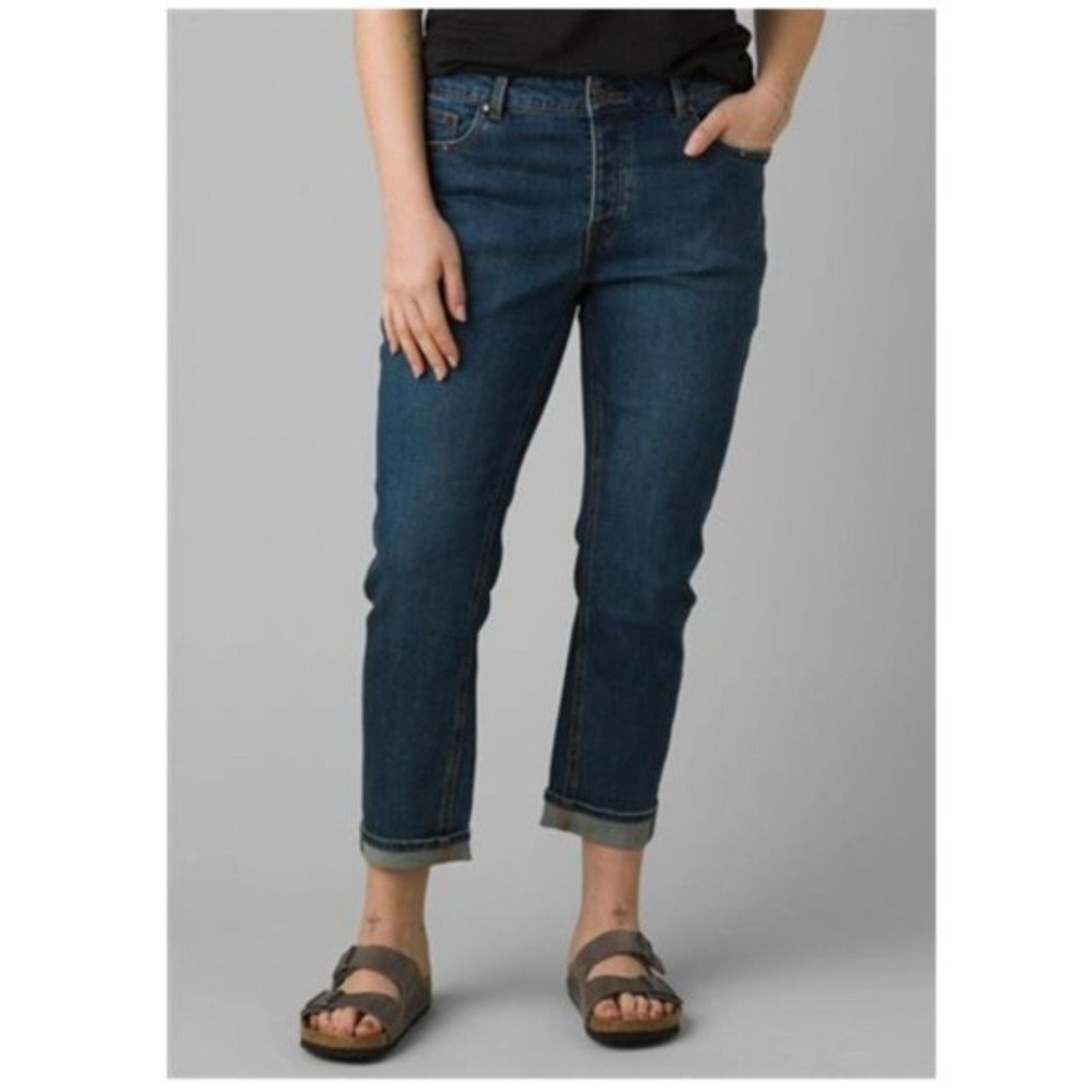 Prana Buxton Slim Boyfriend Jeans Cropped Button Fly Deep Blue Size 8/29 NWT