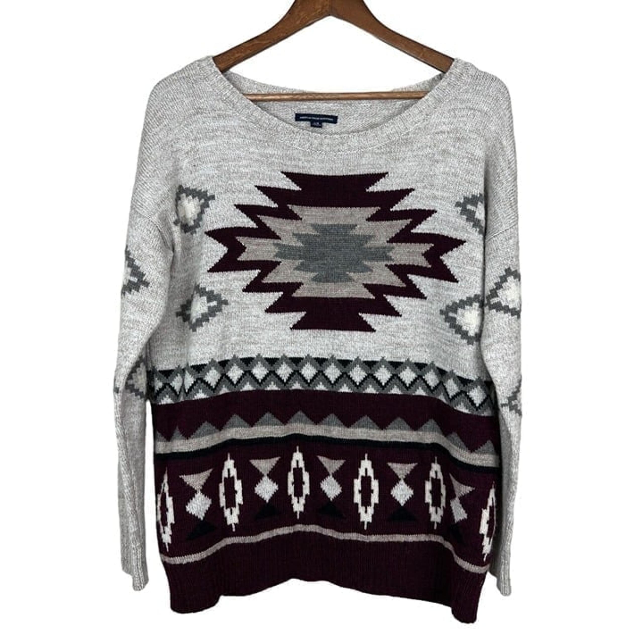 American Eagle Sweater Womens Large Beige Wool Blend Aztec Southwestern Tribal L