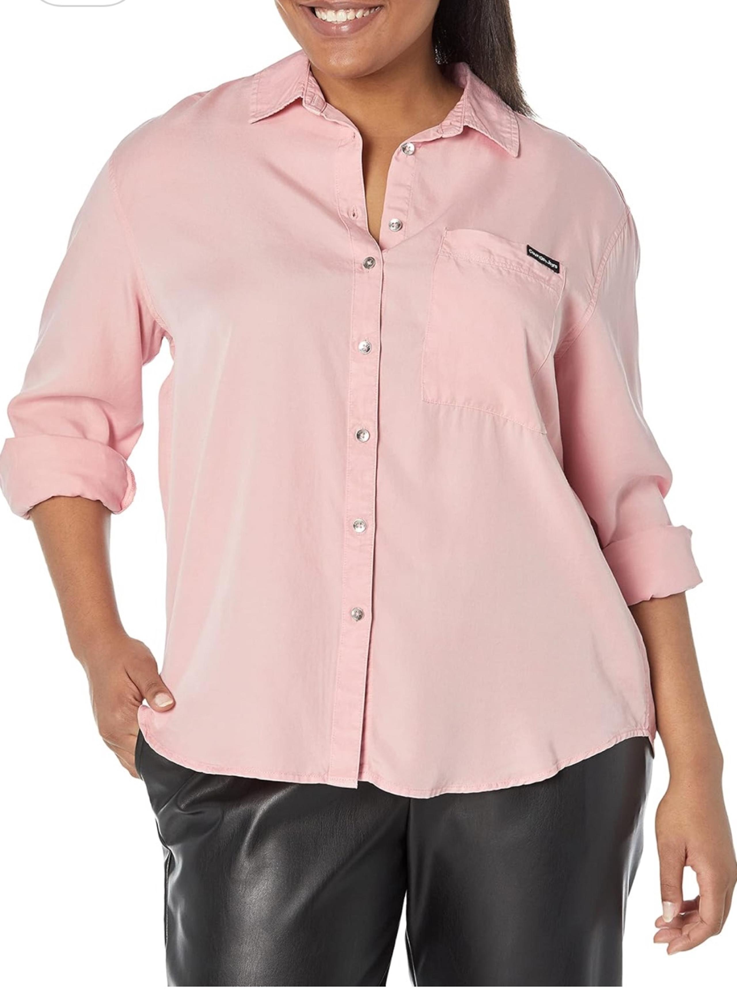 Calvin Klein Women's Split Hem Button Down Shirt with Roll Tab Sleeves xl