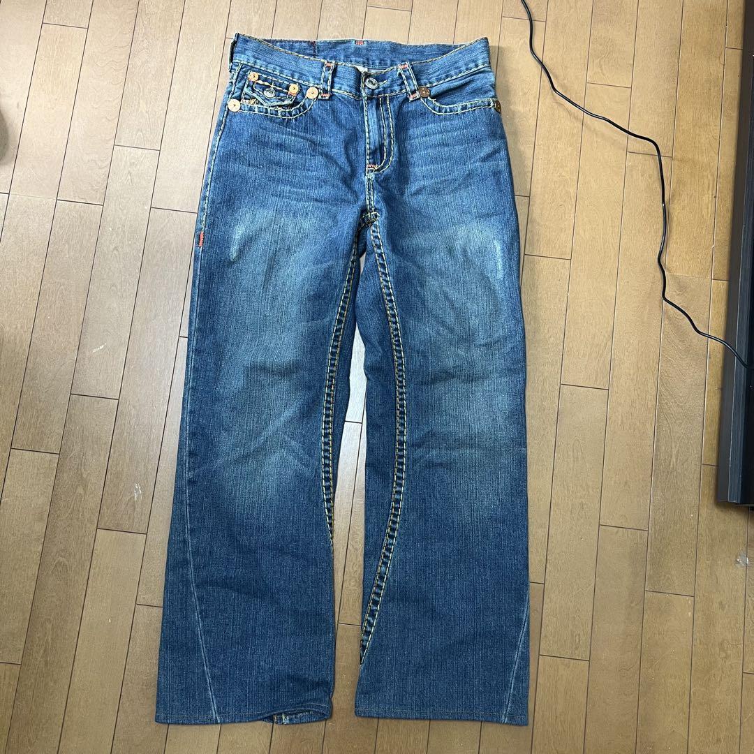 USA製00s美品 TRUE RELIGION 極太ステッチワイドデニムショーツ