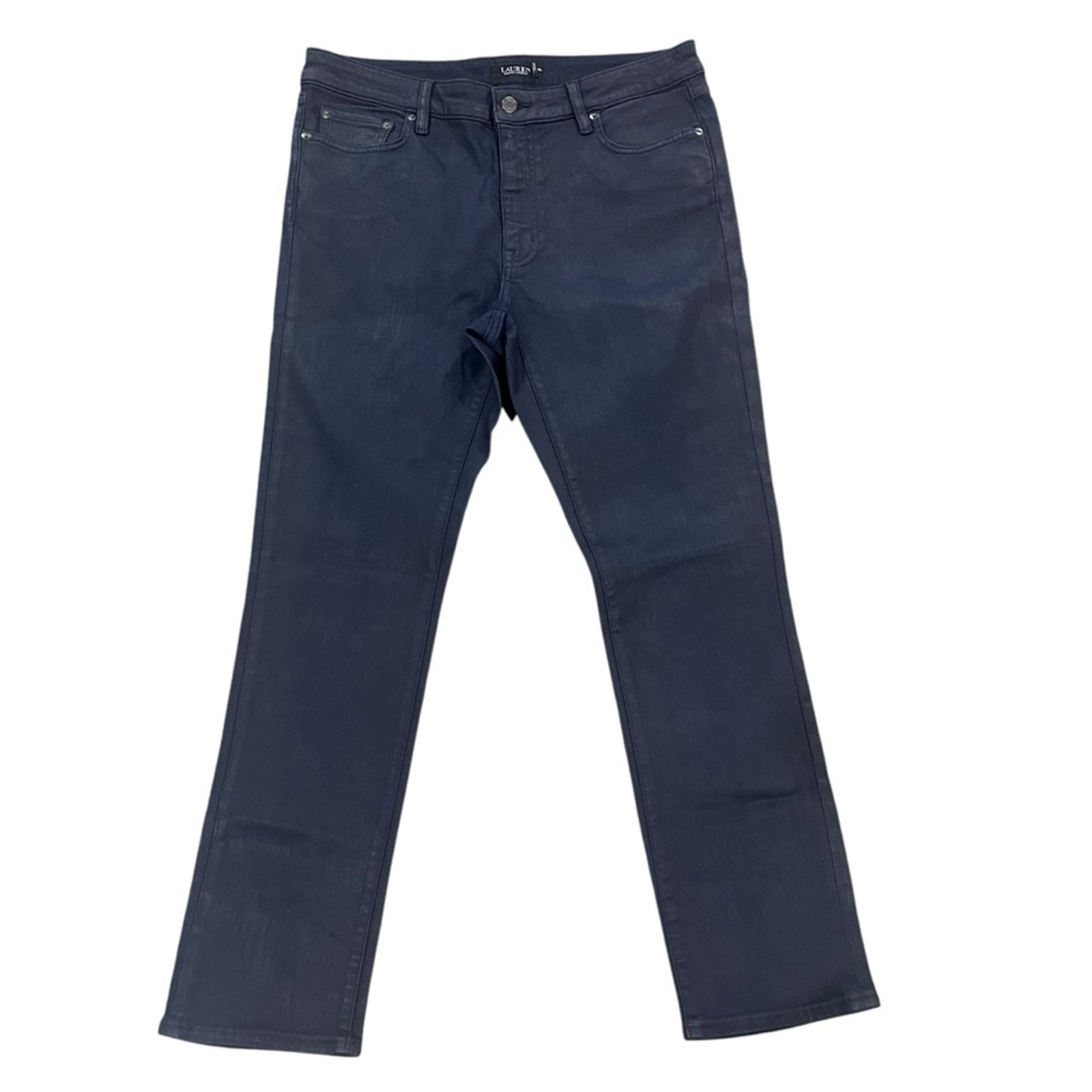 Lauren Ralph Lauren Slight Sheen Jeans Size 14 Coated Transparent Lacquer Navy