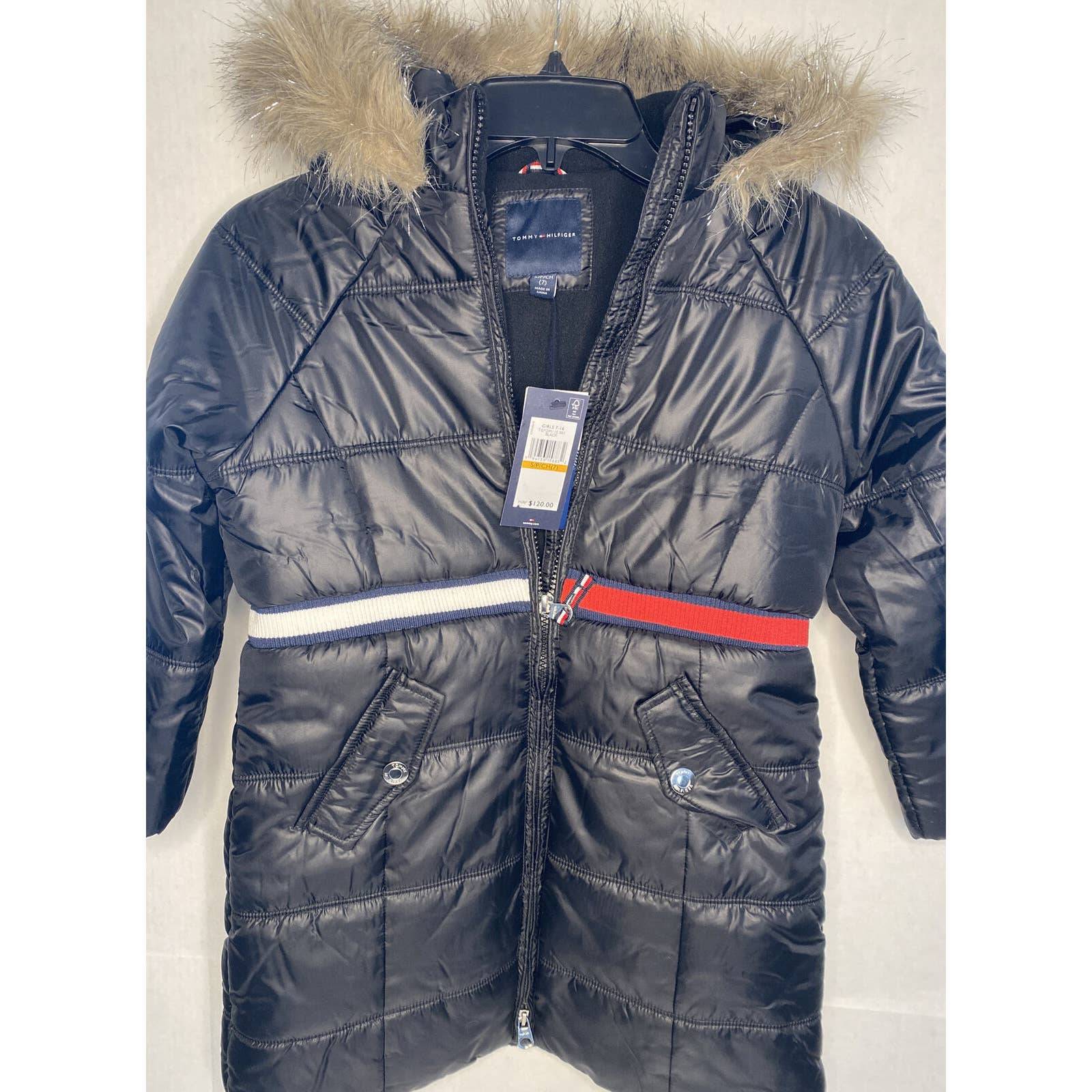 Tommy Hilfiger Puffer Jacket Coat Long Faux Fur Hooded Black Size Small (7)