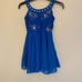 Glamour dance costume blue bedazzled rhinestones sequin dress-child S/MC