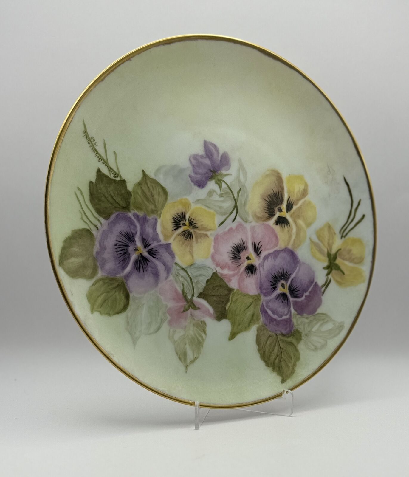 Hutschenreuthe r Selb Hand-Painted, Artist Signed Floral Plate with Gold Rim