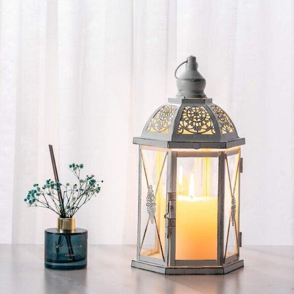 New 14.5Inch Decorative Hanging Farmhouse Metal Candle Holder Lantern for Decor
