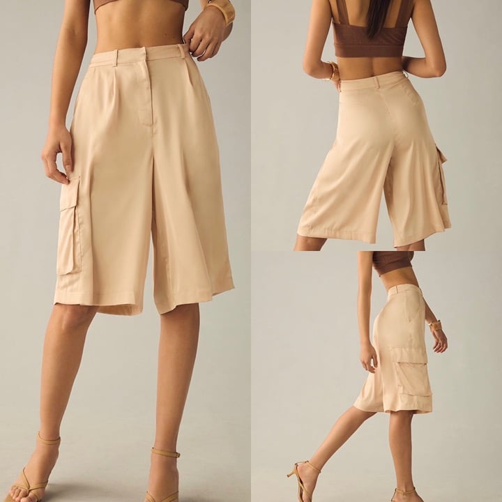 Anthropologie Hutch Women’s Size Medium Neutral Beige Pleated Utility Shorts NWT