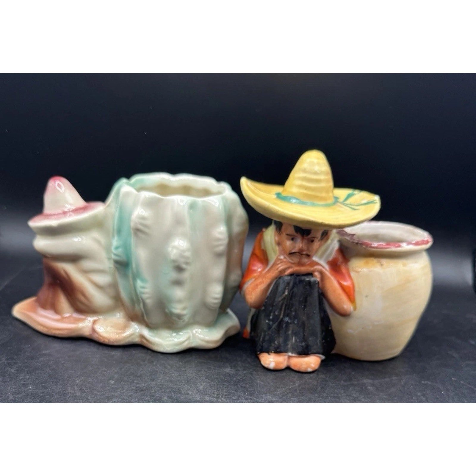 2 Vintage 1950’s Japan Mexican Siesta Sombrero Vase Succulent Planters
