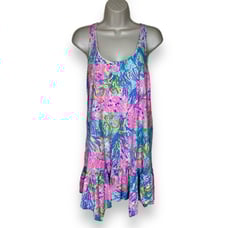 Lilly Pulitzer Hampton Tank Dress Multi Fan Racerback Ruffle Hem Women XS Cotton