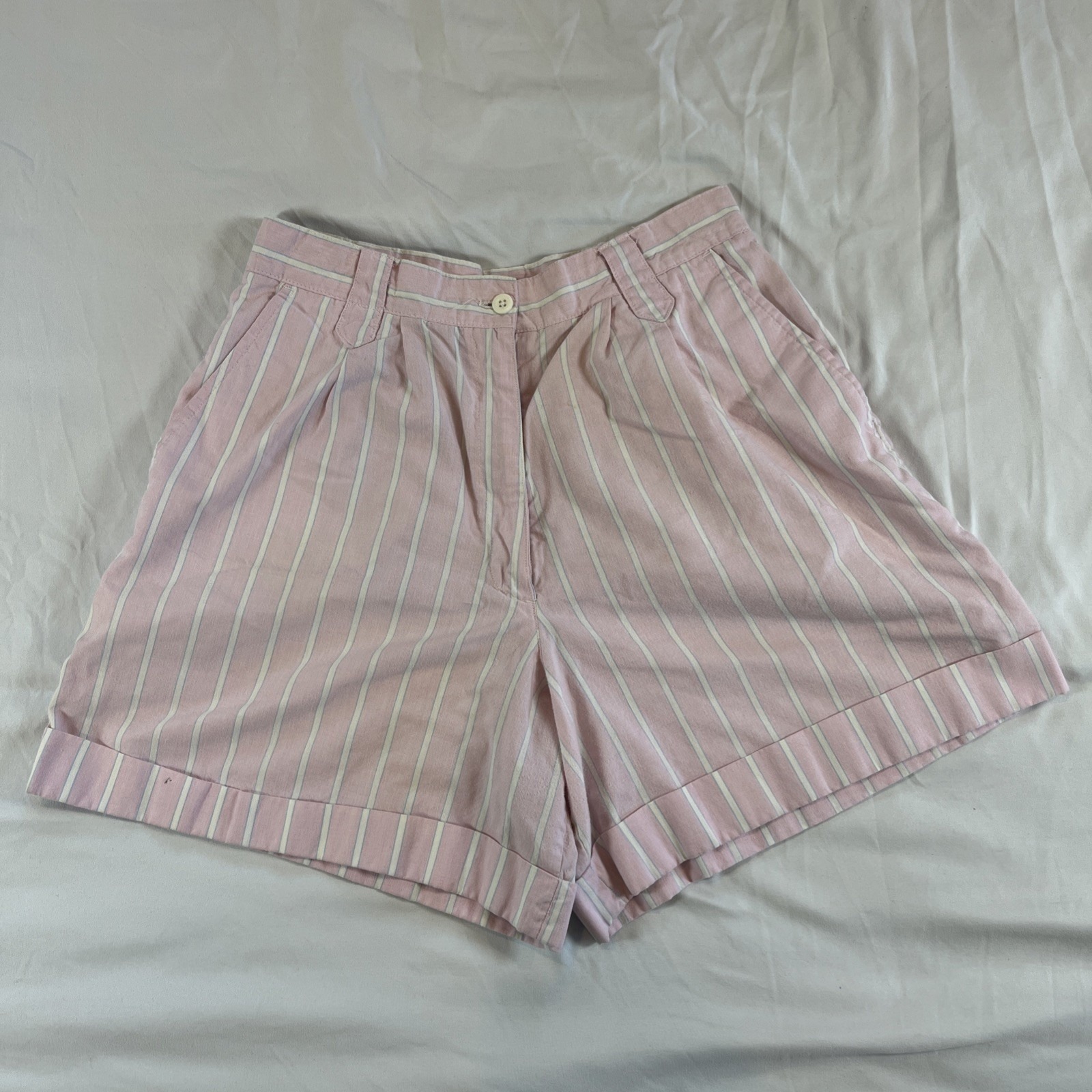 Roberto Orsini Shorts Pleated High Waist Women's 6/8 Pink Striped Vintage