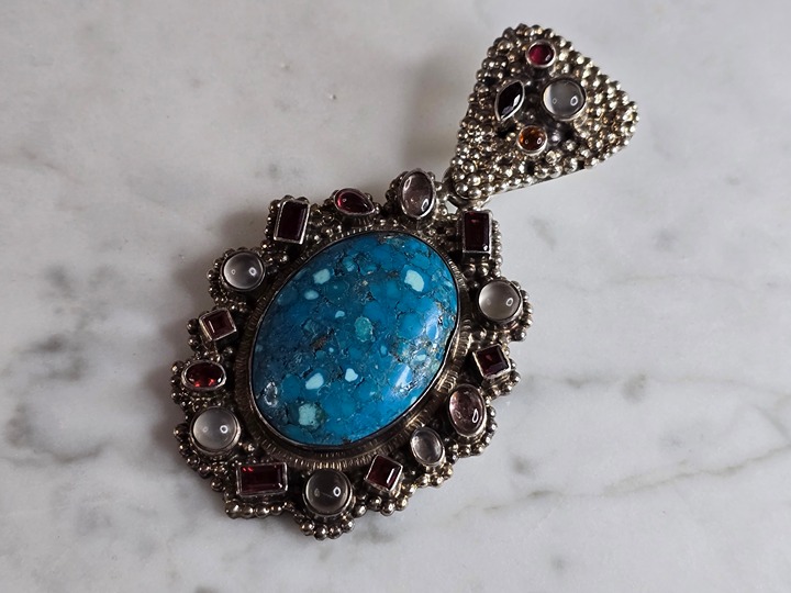 Womens Vintage Estate Sterling Silver Multi Stone Pendant 40.7g E7308