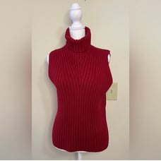 Ralph Lauren Vintage Knits turtleneck Tank Top Sleeveless Sweater Red SZ Large.