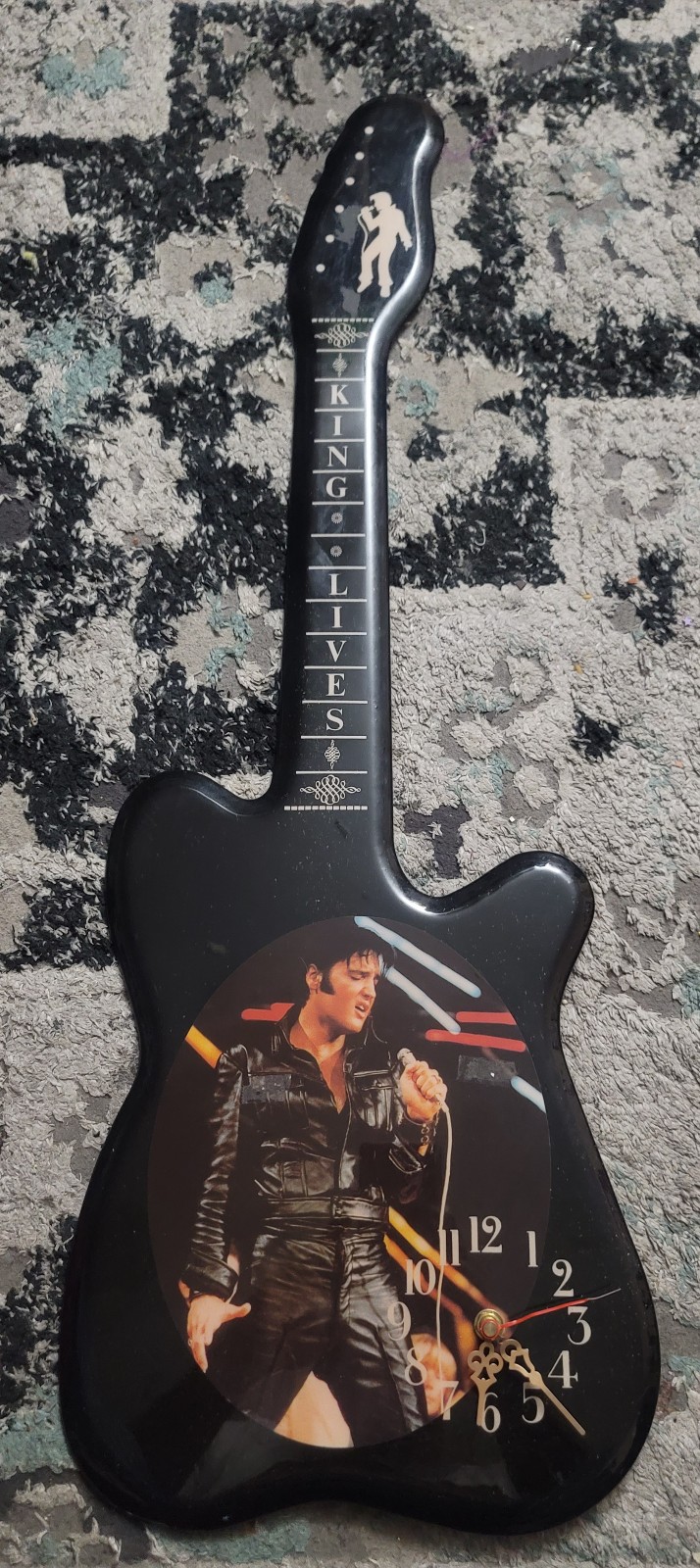 Elvis Presley Vintage Black Guitar Clock 32x11 Inches King Lives Not Working