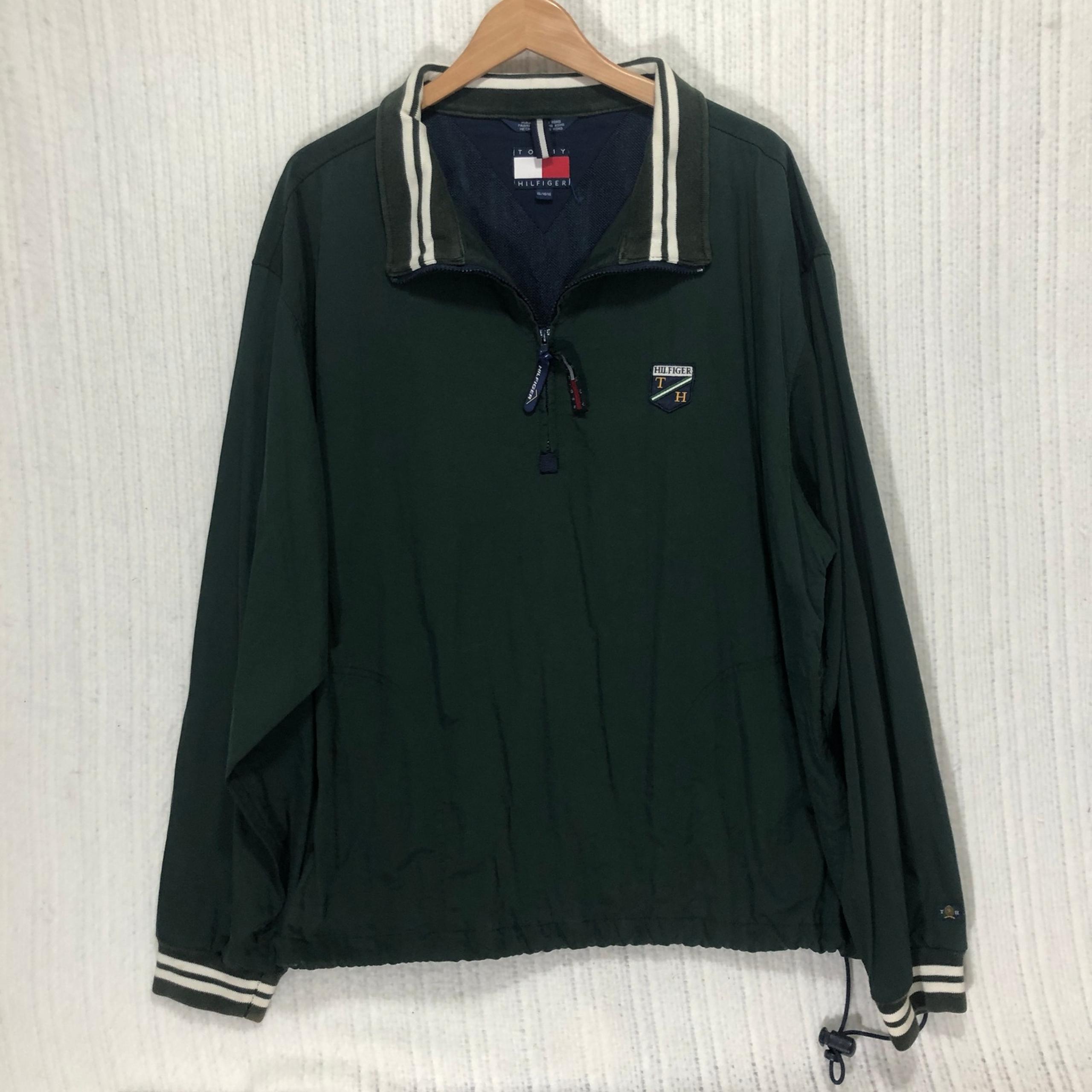 Tommy Hilfiger Pullover Windbreaker Jacket Quarter Zip Green Striped Size XL