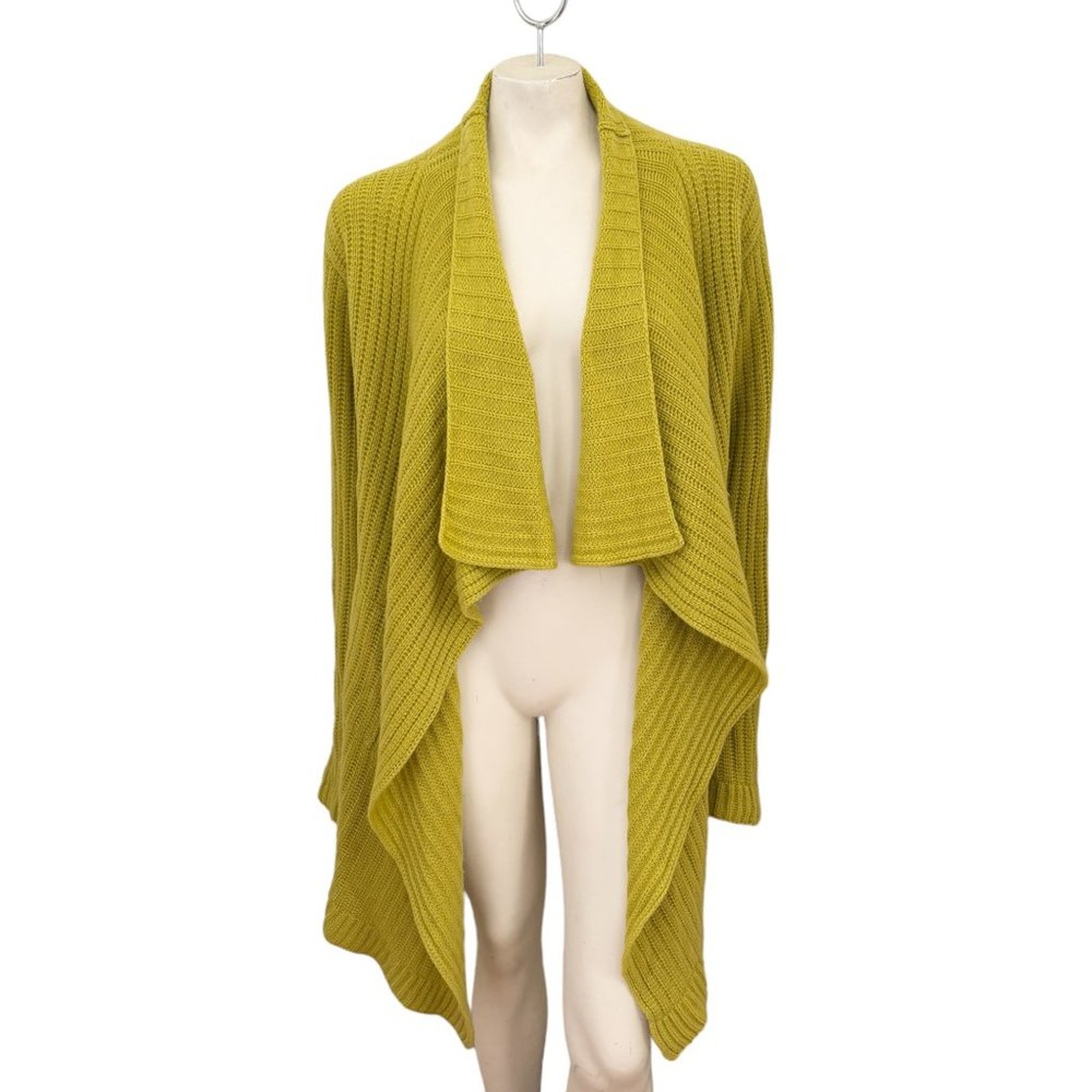 Pure Cashmere Open Front Draped Cardigan in Chartreuse Lagenlook WOMEN'S MEDIUM