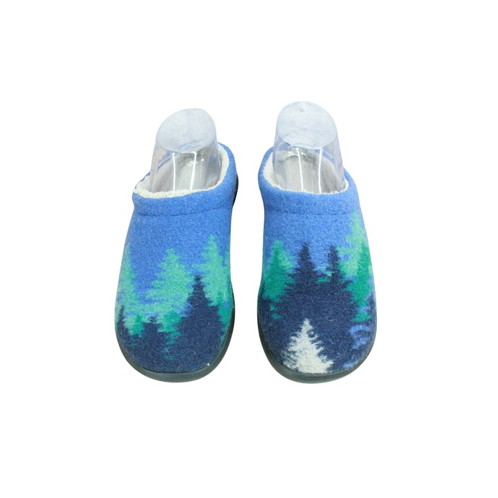 LL Bean Women's Blue Wool Antislip Ombre Trees Motif Daybreak Slipper Scuffs 6 M
