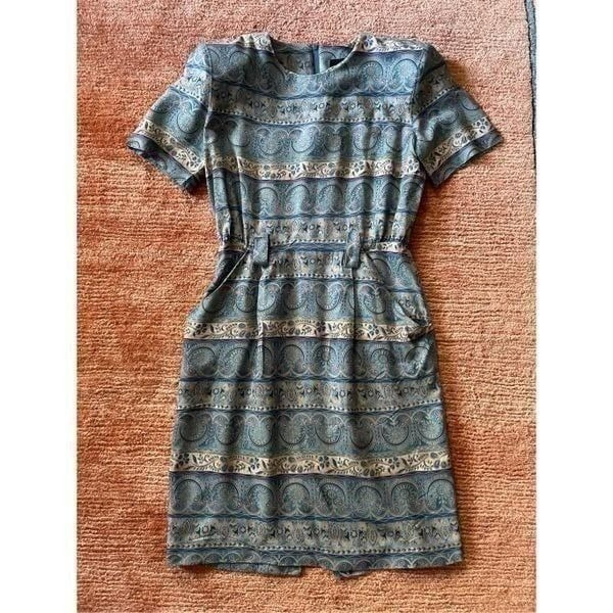 Vintage POSITIVE ATTITUDE Blue and Cream Mini Dress S