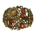 VTG Brass Tone Flower Butterfly Statement Bracelet 6.5 Wide Clamper Rhinestones