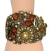 VTG Brass Tone Flower Butterfly Statement Bracelet 6.5 Wide Clamper Rhinestones