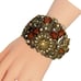 VTG Brass Tone Flower Butterfly Statement Bracelet 6.5 Wide Clamper Rhinestones
