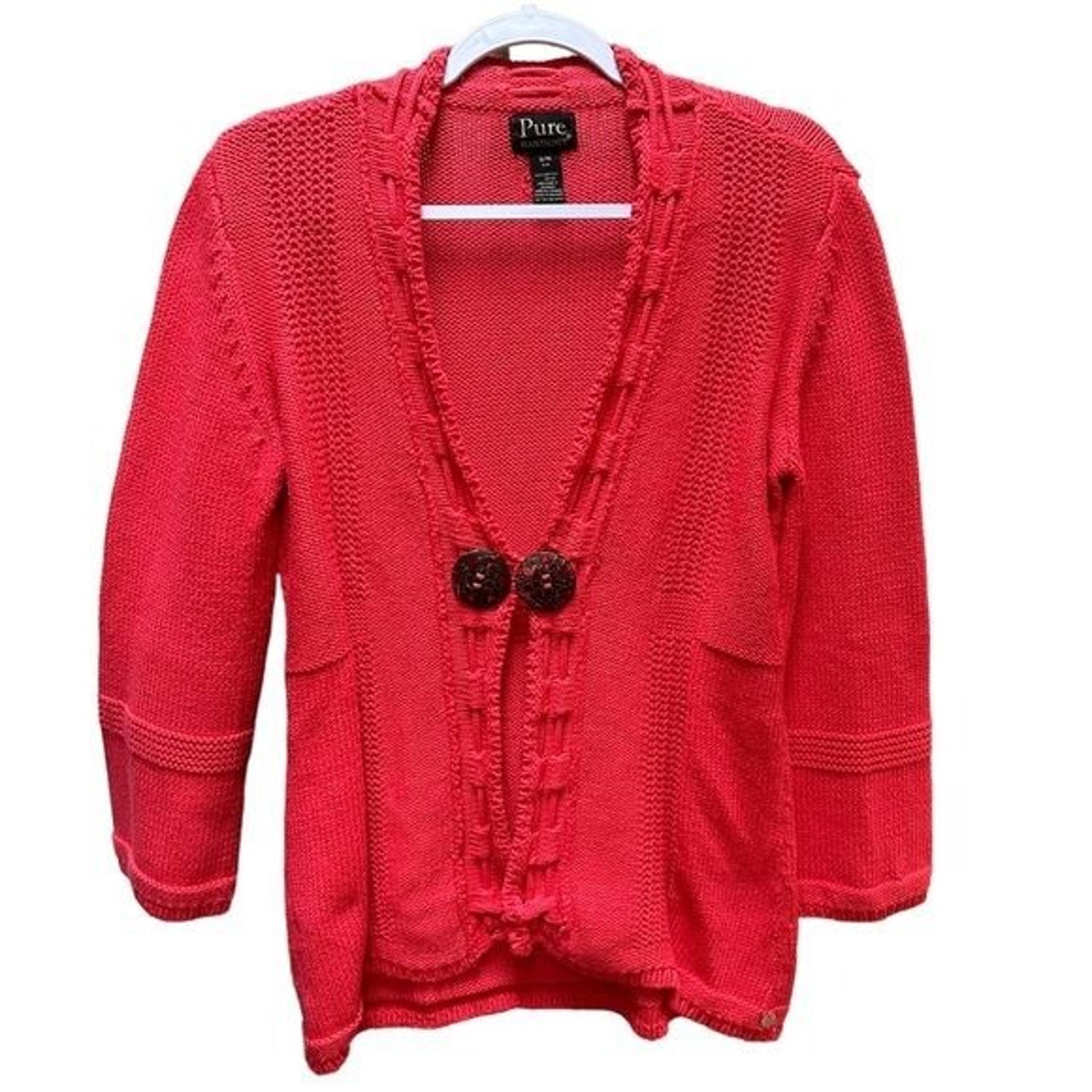 Pure Handknit Cardigan Sweater Long Sleeve Decorative Buttons Women's Size S