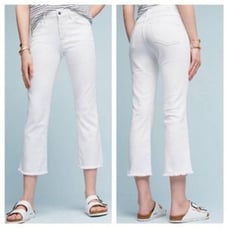 Pilcro And The Letterpress White Script High Rise Crop Flare Frayed Hem 30