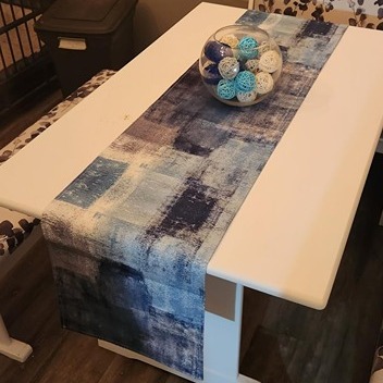 Abstract Table Runner Dresser Scarves, Navy Blue and Gray Art, 13x70 iches Long
