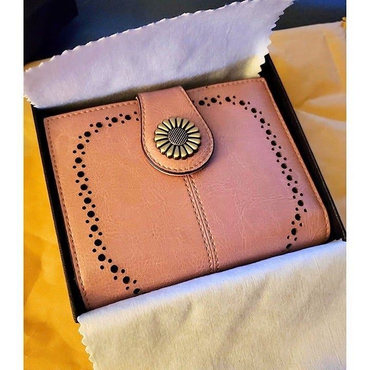 Women's Dark Pink RFID Blocking Leather Wallet Credit Card Case Purse