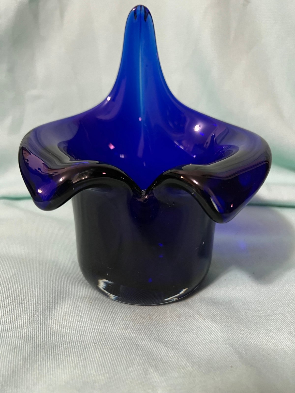 Vintage Unusual Mouth Blown cobalt Blue Vase made in Poland