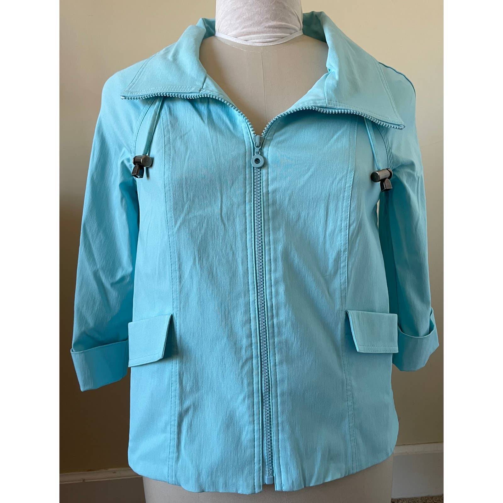 Cheryl Nash Windridge Aqua Blue Full Zip Size Medium Windbreaker Jacket