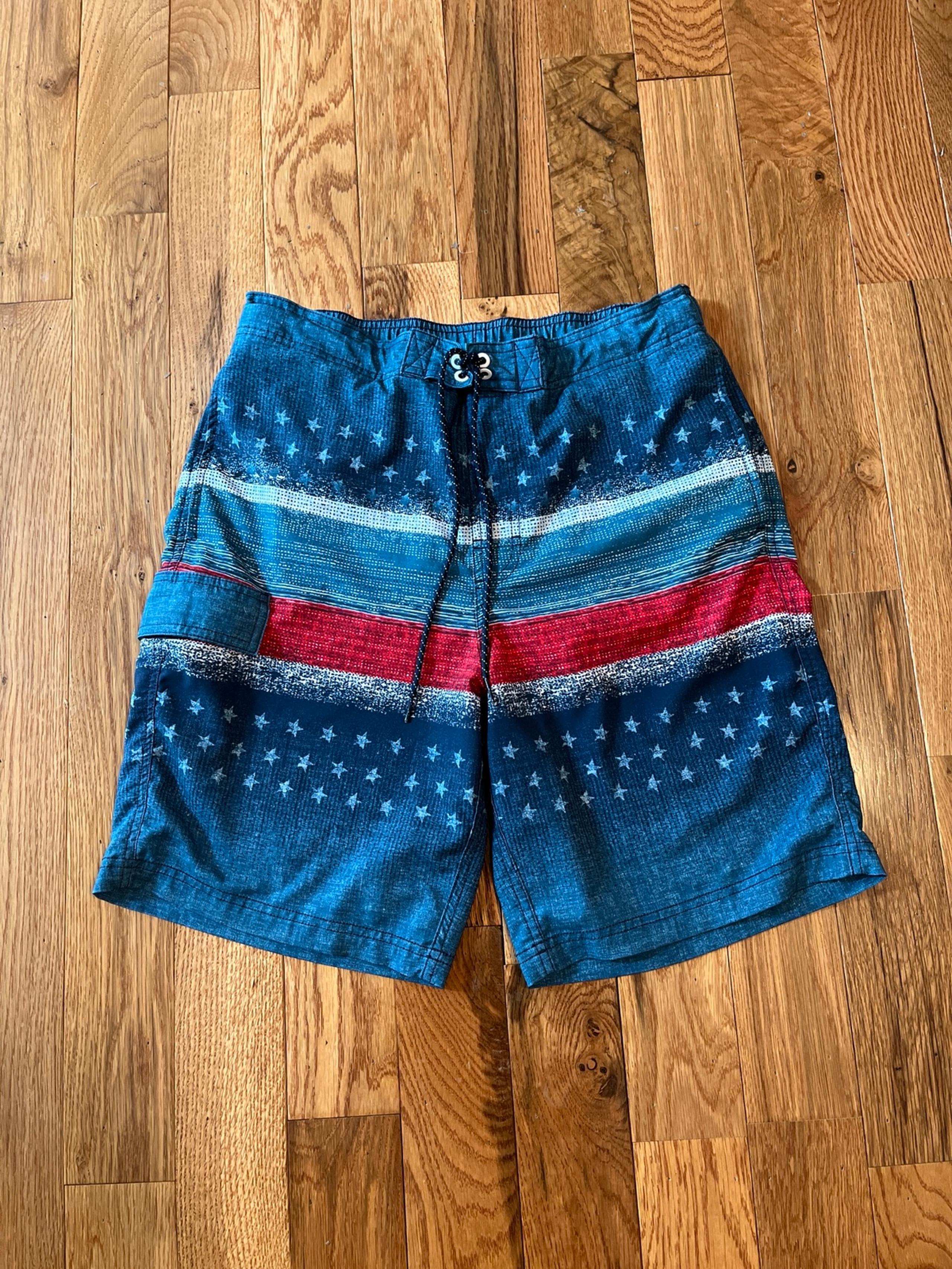 George men’s red while blue July 4 swim trunks bathing suit M