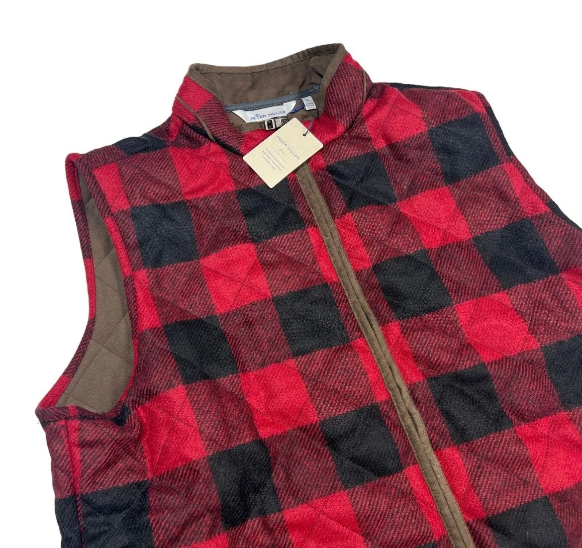 Peter Millar Vest Mens Medium Crown Essex Shetland Wool Red Black Plaid Quilted