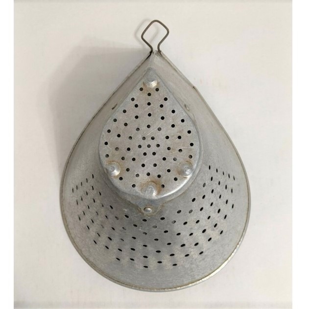 Antique Ovoid Teardrop Metal Colander Sieve Strainer Hanging Loop Riveted Base