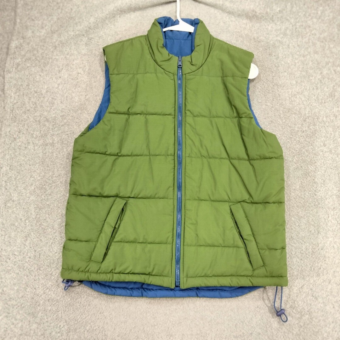 Ralph Lauren Puffer Vest Mens Size M Lime Green Blue Reversible Full Zip Cinch