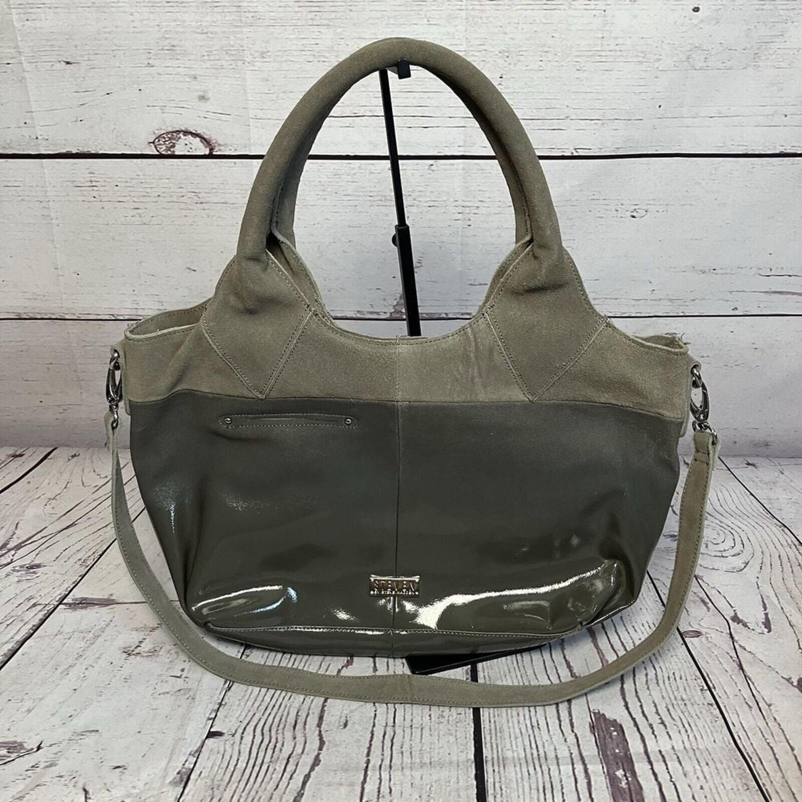 Steven by Steve Madden Handbag Gray Patent Leather Suede Large