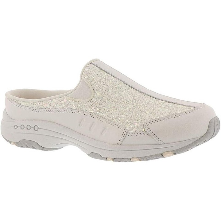 Easy Spirit Women's Size 6 WW (X wide) Traveltime 332 Clog, White Glitter Mules