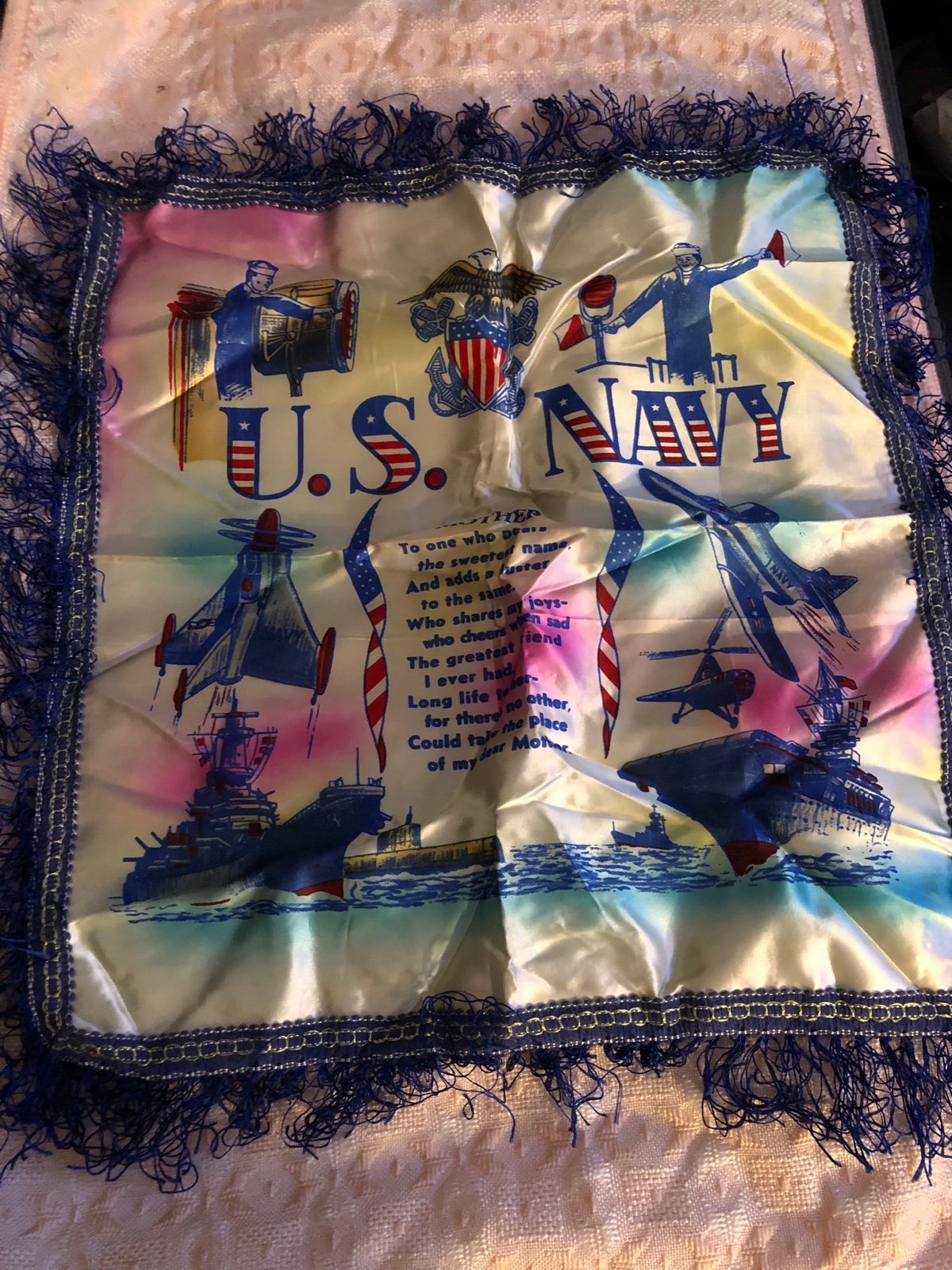 Vintage, WWII U.S. Navy Mother Pillow With Poem NWOT