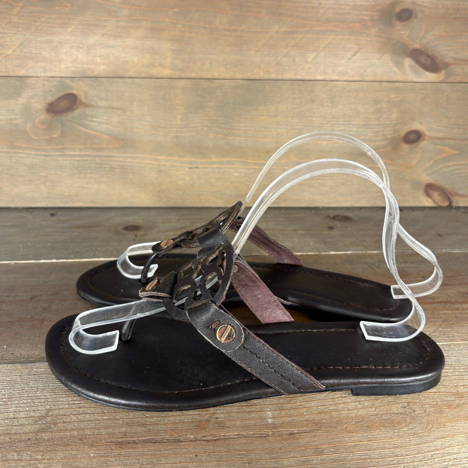 tory burch miller womens size 9 shoes brown leather slip on comfort sandals Pr