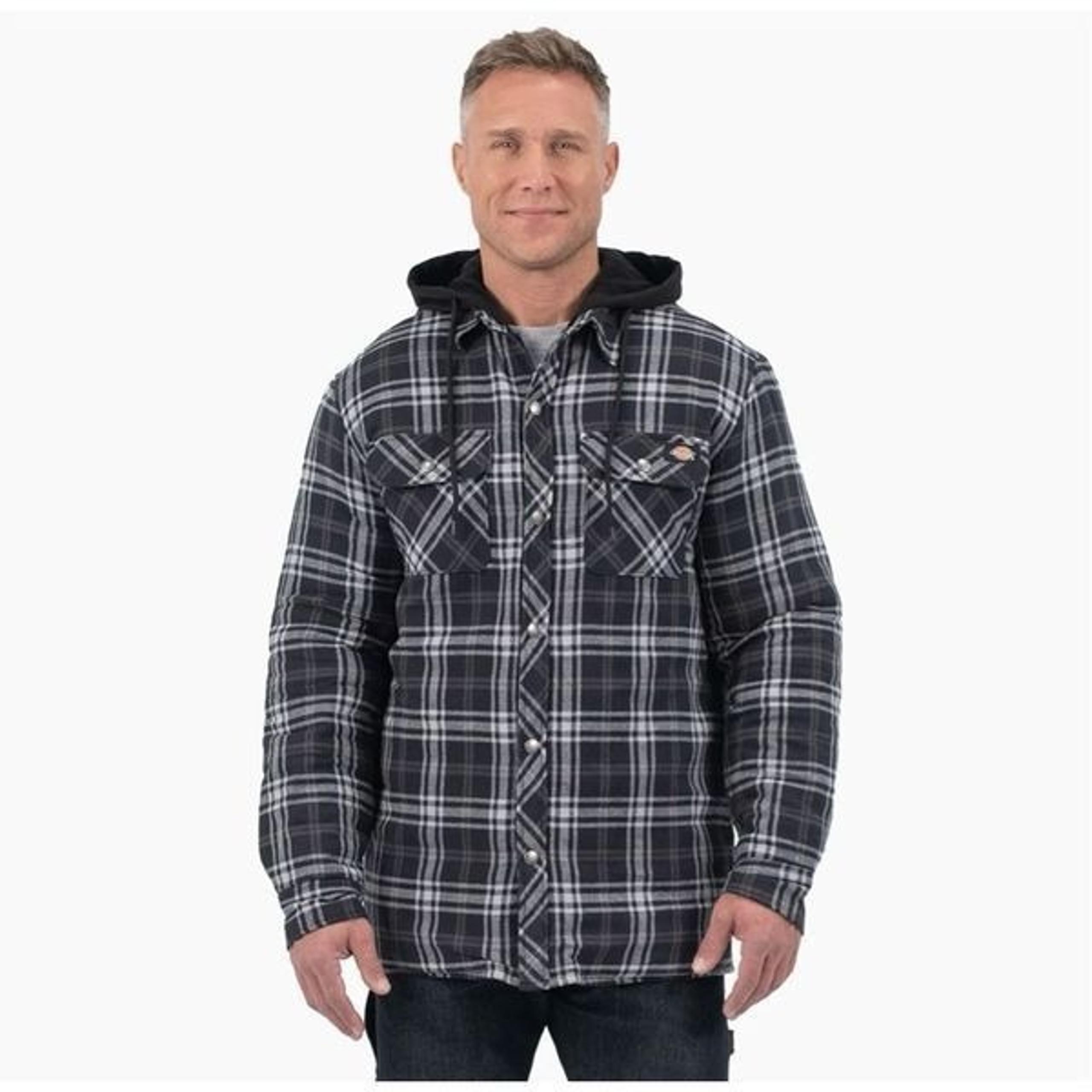 Dickies Flannel Hooded Shirt Jacket Insulated Black/Gray Plaid Men’s S Workwear