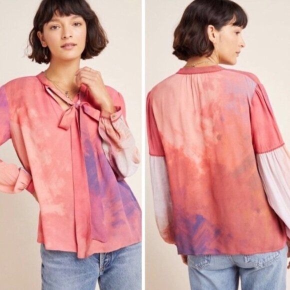 Anthropologie Blank London Womens Mina Peasant Blouse Size XS Viscose Crepe NEW