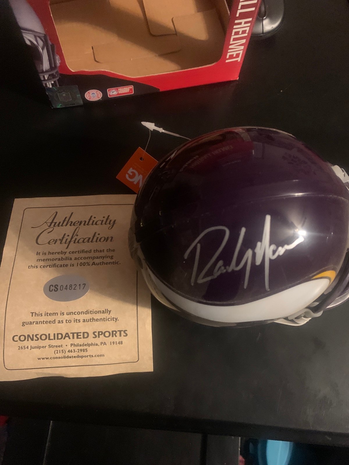 Signed Randy Moss Viking mini helmet