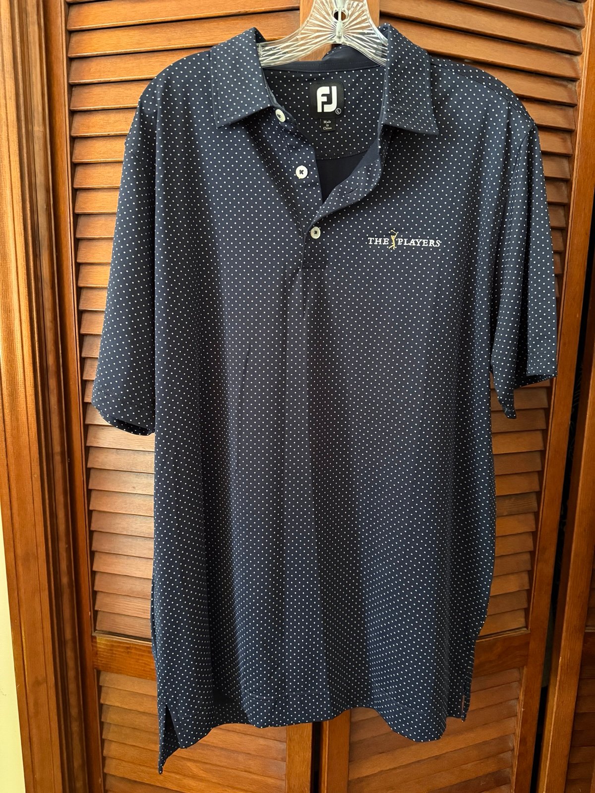 Footjoy Shirt Mens L Polka Dot Golf Players TPC Sawgrass Navy Blue Performance