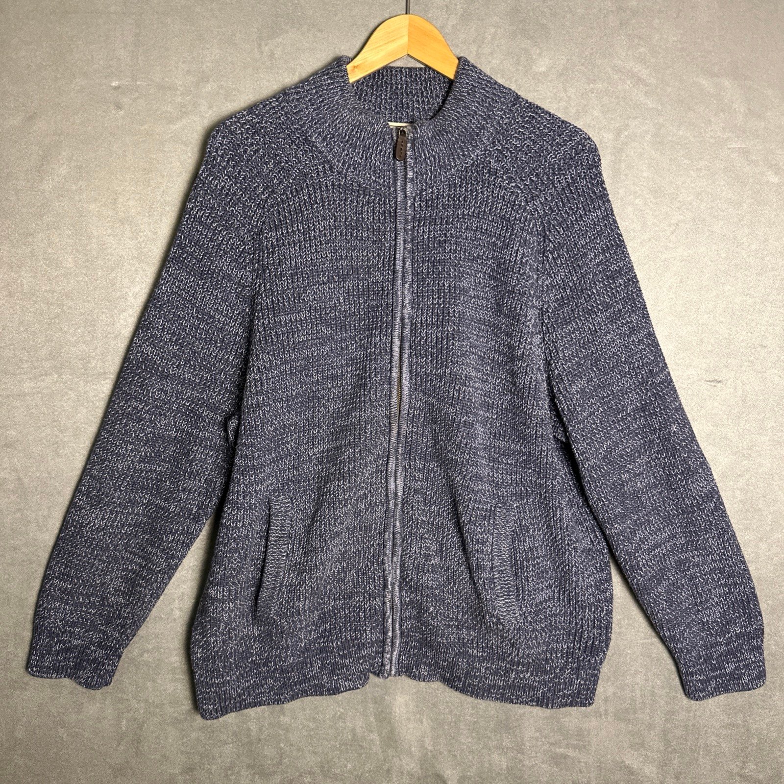 LL Bean Men’s Cardigan Sweater Size XL Heavy Knit Full Zip 298244 Blue