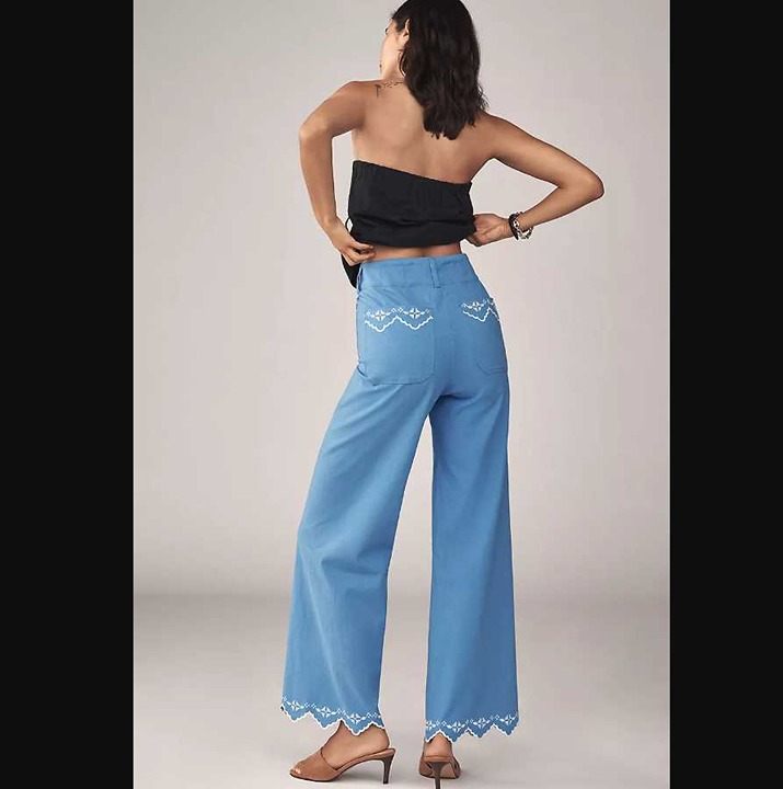 New 31 Maeve x Anthropologie The Colette lace trim full-length wide-leg pants